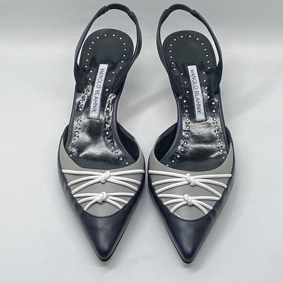Manolo Blahnik Maretsli 50MM Leather Slingback Pumps size 37.5 - Picture 2 of 12